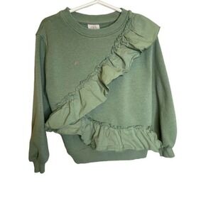 Zara Downtown girl, coquette ruffle green long sleeve pullover sweatshirt Sz 7
